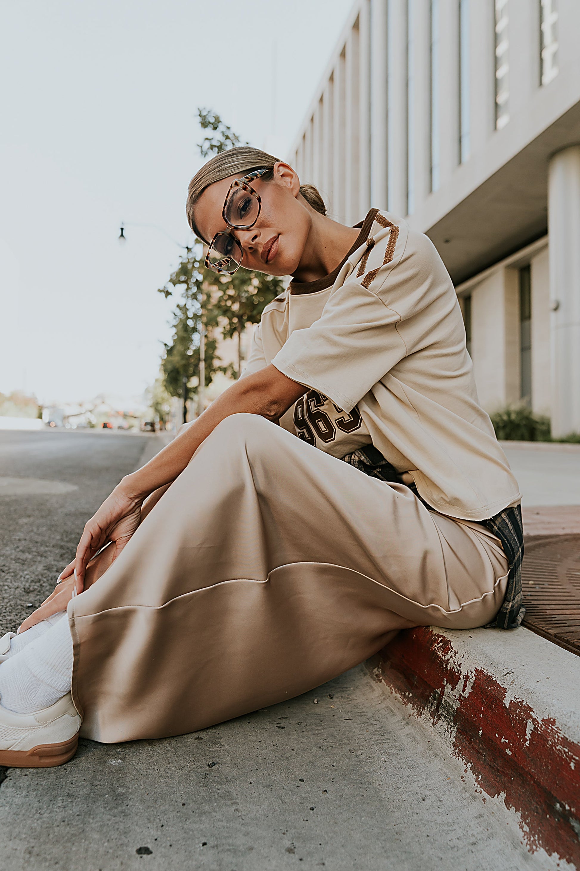 Robbin Satin Maxi Skirt in Tan - FINAL SALE