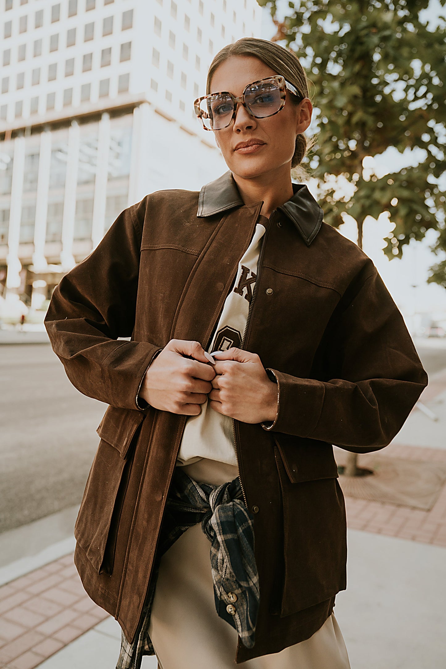 Carly Vegan Leather Jacket in Brown - FINAL SALE