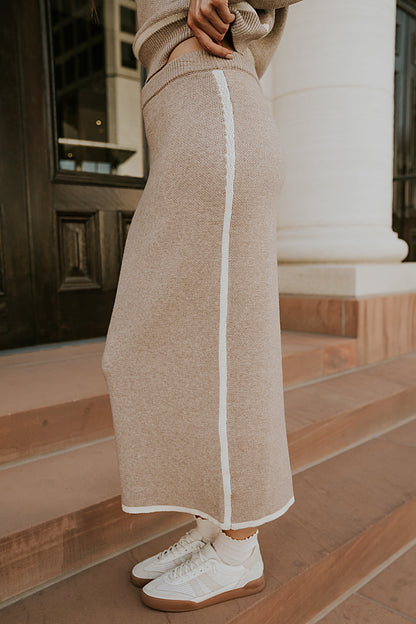 Kenna Contrast Midi Skirt in Oatmeal - FINAL SALE