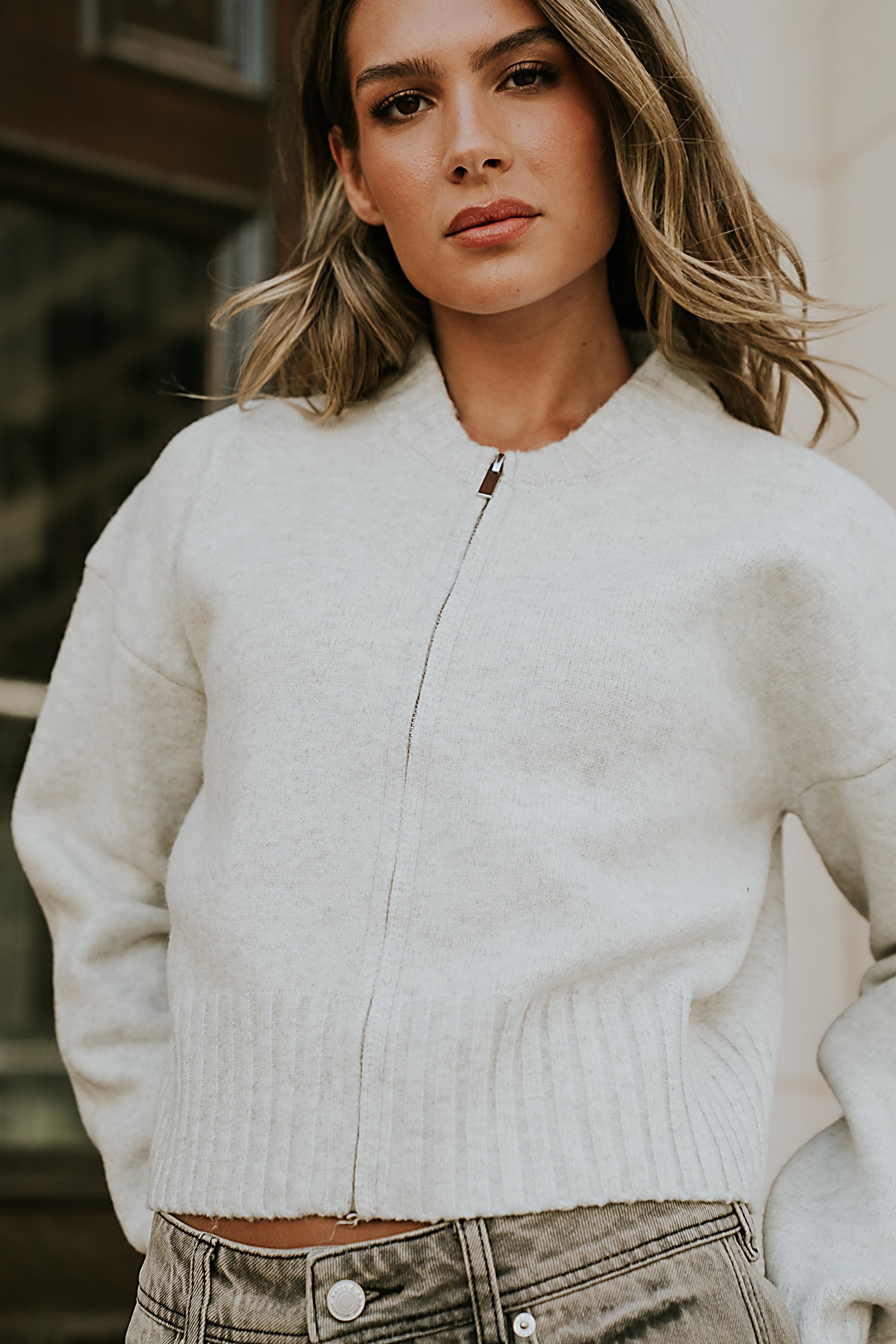 Kelly Knit Bomber Jacket in Grey - FINAL SALE