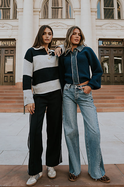 Emily Striped Wide Leg Pants in Navy