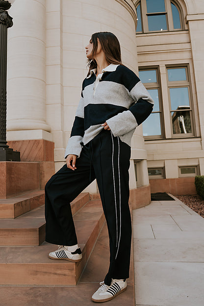 Emily Striped Wide Leg Pants in Navy