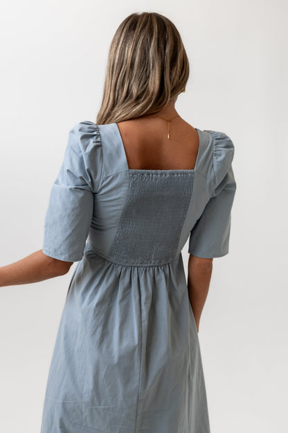 Paisley Smocked Midi Dress in Slate Blue - FINAL SALE