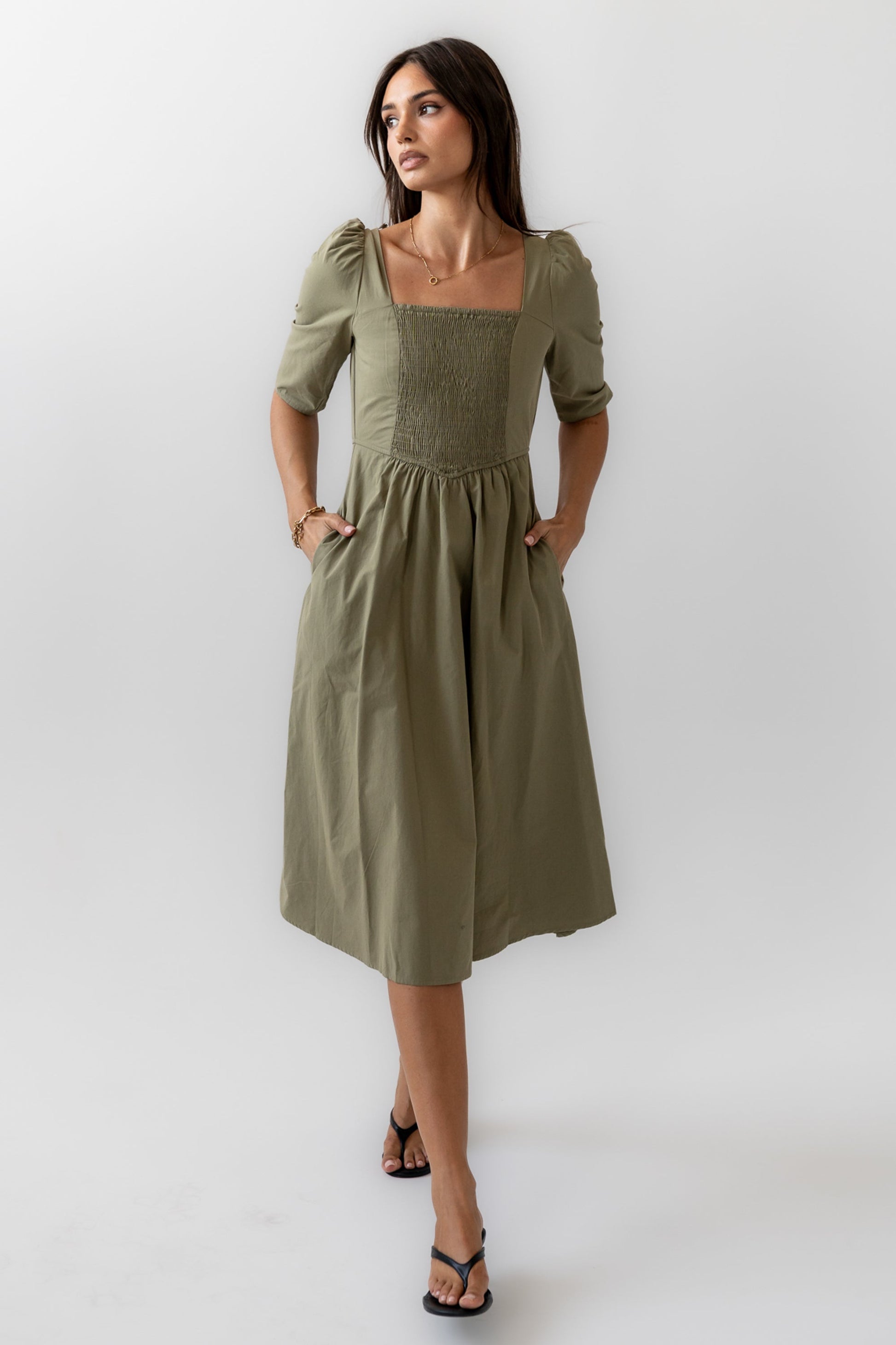 Paisley Smocked Midi Dress in Sage - FINAL SALE