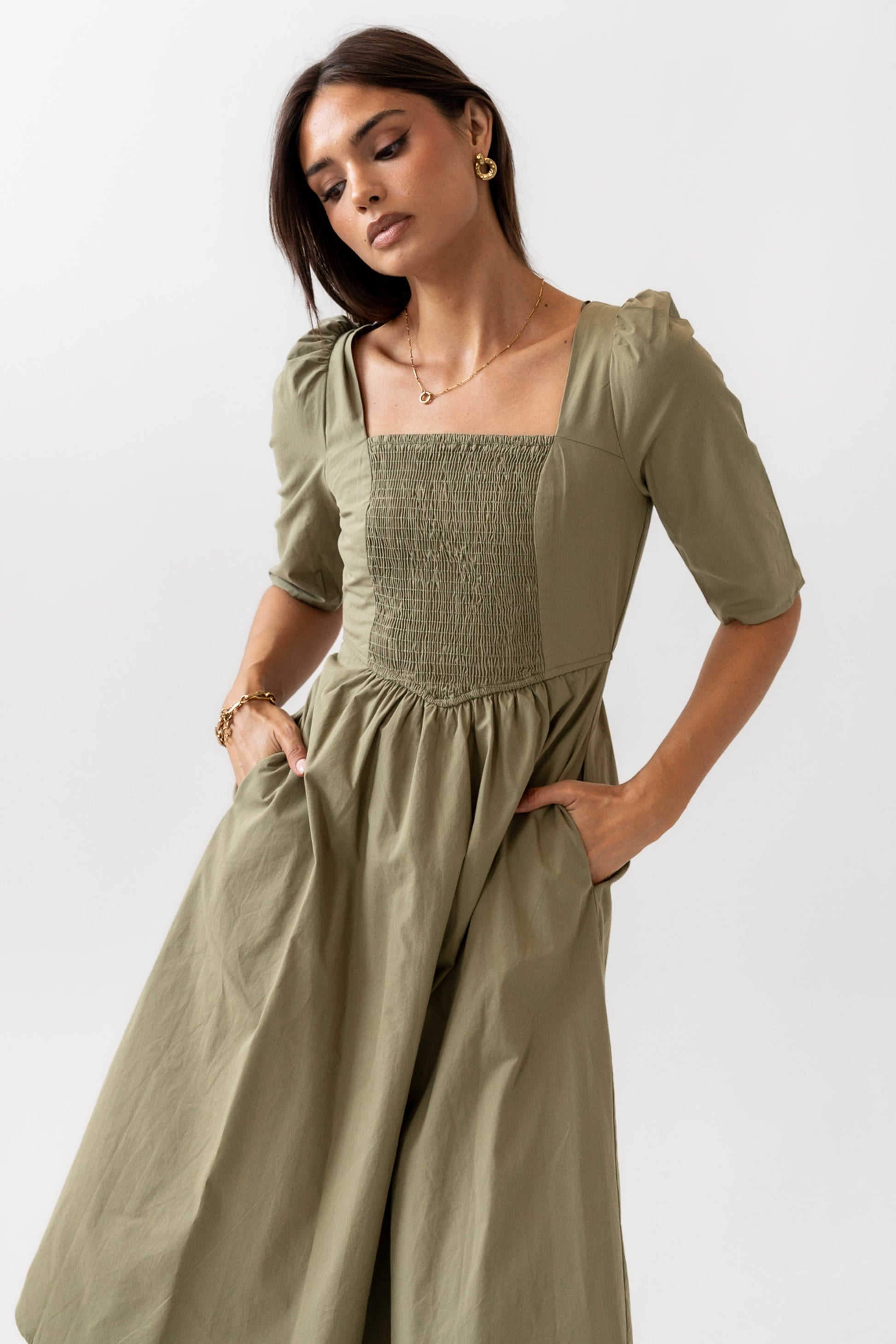 Paisley Smocked Midi Dress in Sage - FINAL SALE
