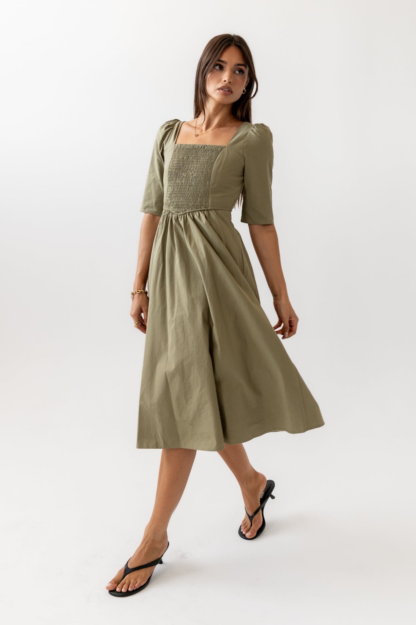 Paisley Smocked Midi Dress in Sage - FINAL SALE