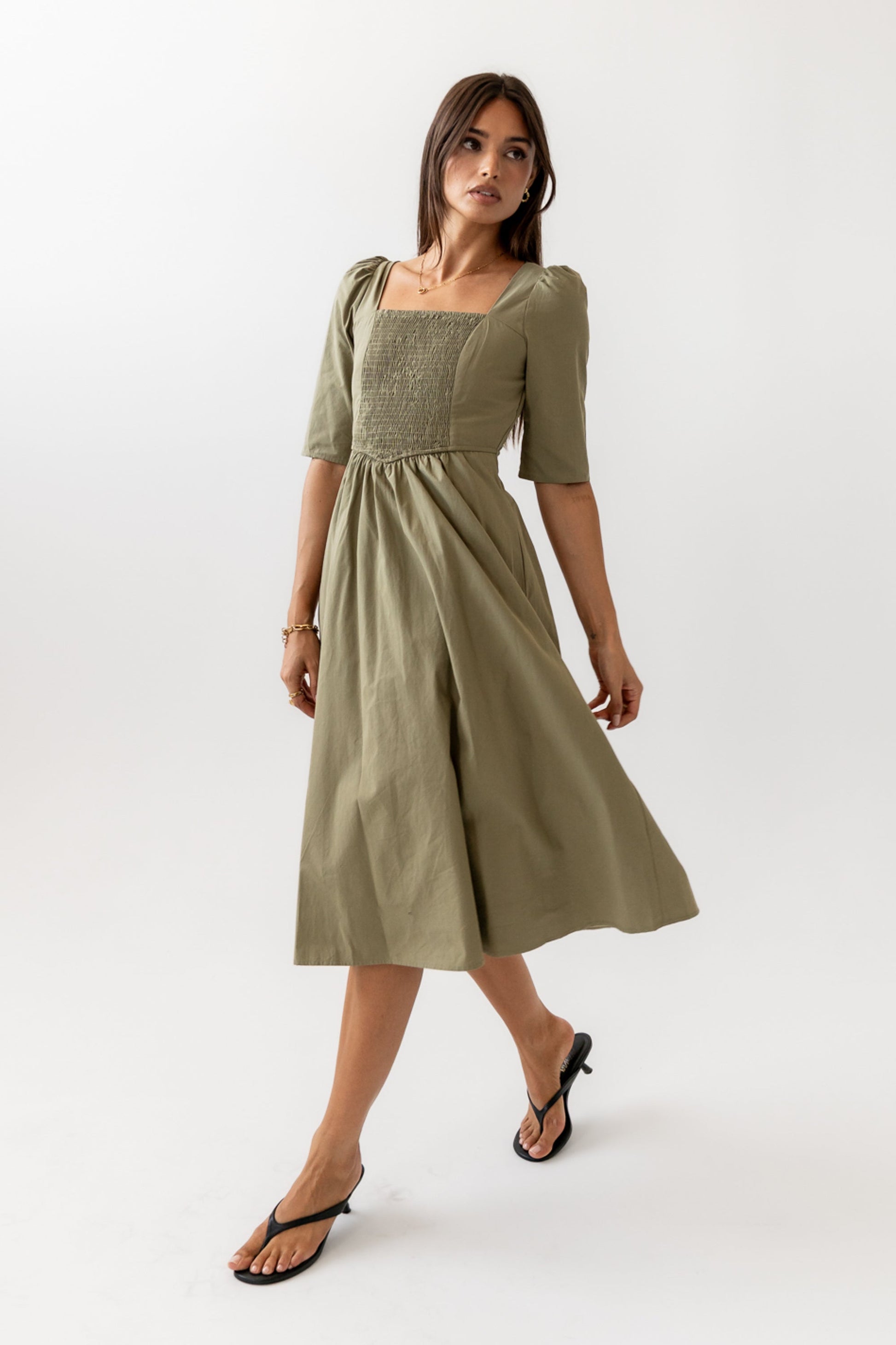 Paisley Smocked Midi Dress in Sage - FINAL SALE