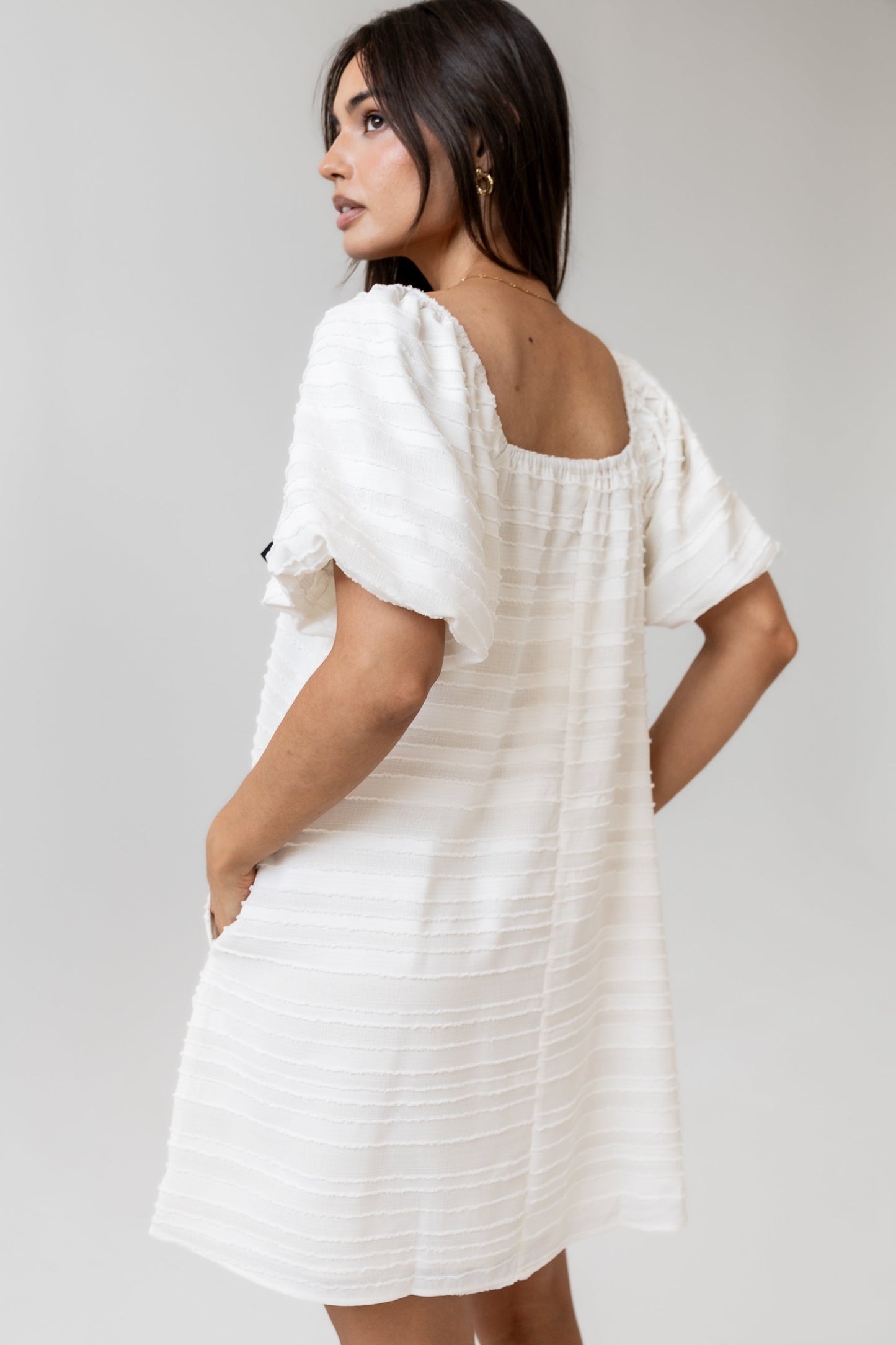 Minnie Textured Baby Doll Dress in Ivory - FINAL SALE