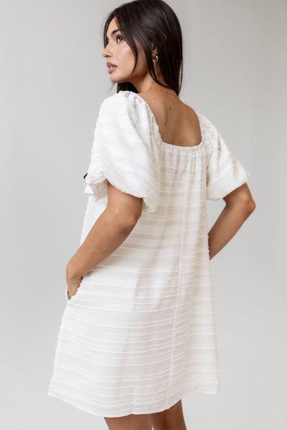 Minnie Textured Baby Doll Dress in Ivory - FINAL SALE