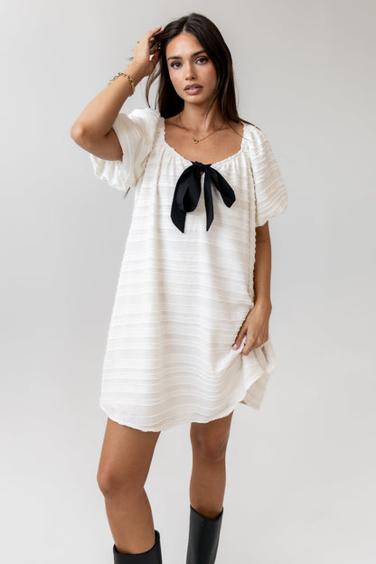 Minnie Textured Baby Doll Dress in Ivory - FINAL SALE