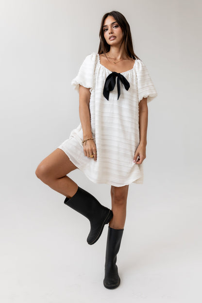 Minnie Textured Baby Doll Dress in Ivory - FINAL SALE