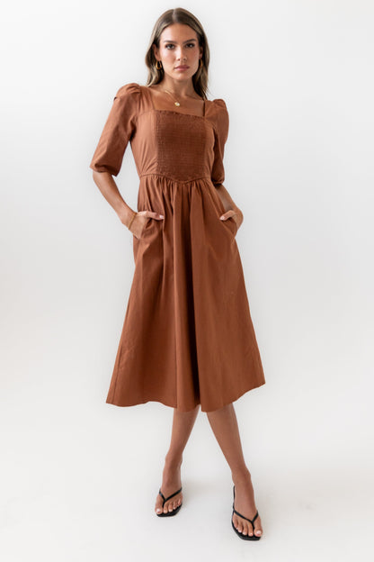 Paisley Smocked Midi Dress in Rust - FINAL SALE
