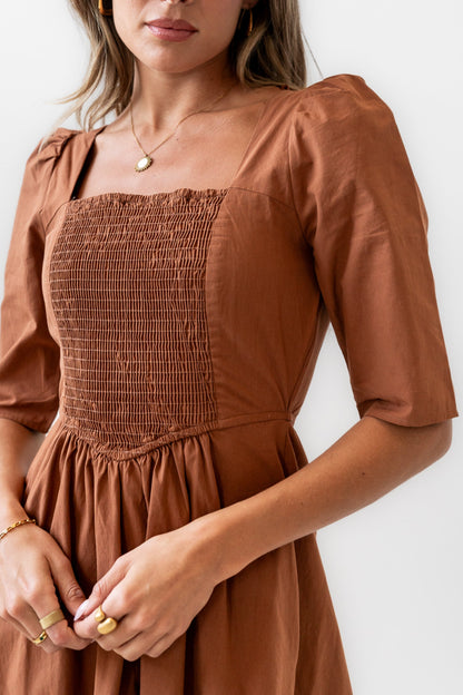 Paisley Smocked Midi Dress in Rust - FINAL SALE