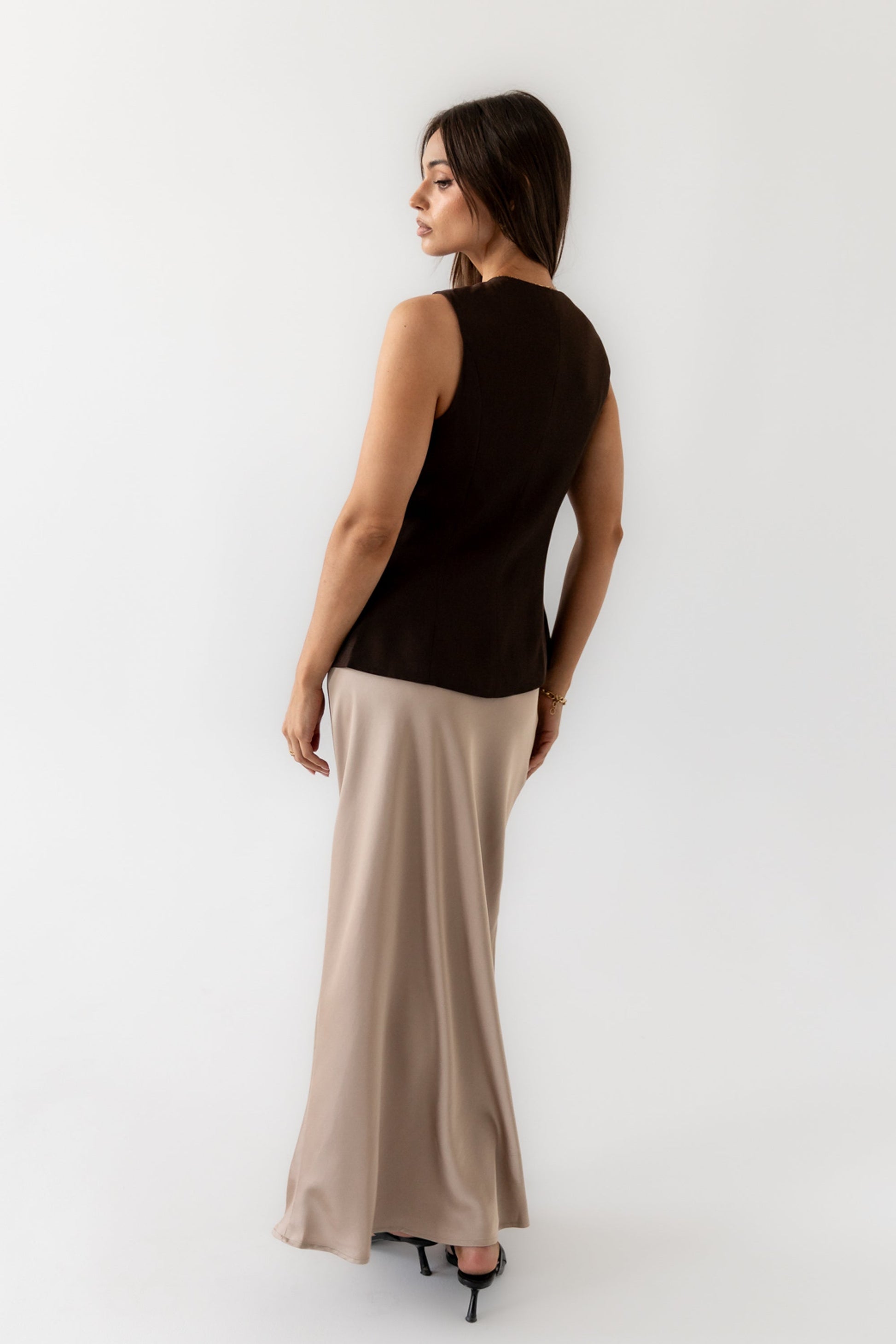 Robbin Satin Maxi Skirt in Tan - FINAL SALE