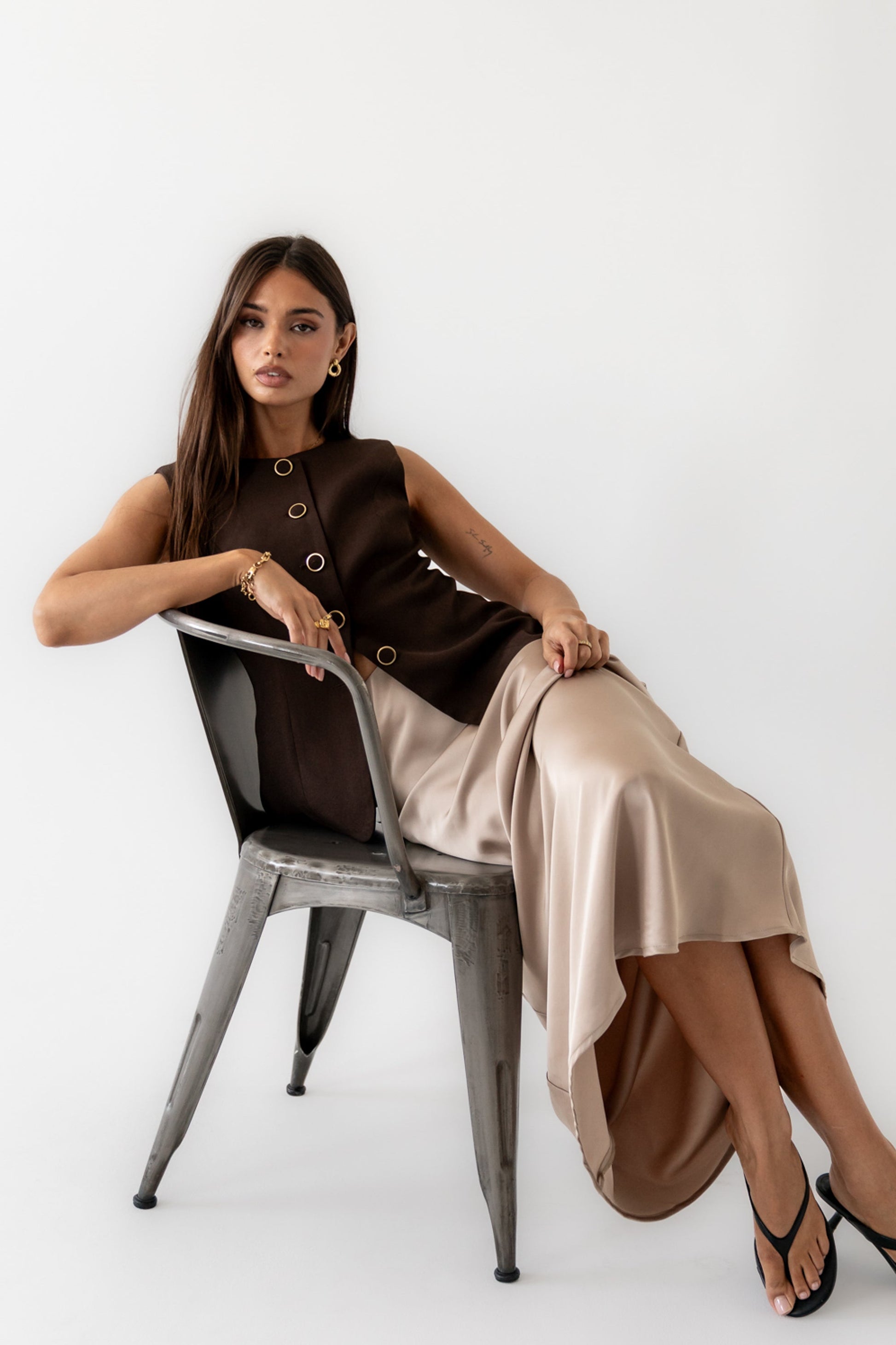 Robbin Satin Maxi Skirt in Tan - FINAL SALE