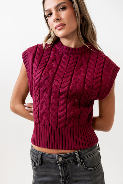 Lennie Cable Knit Top in Burgundy