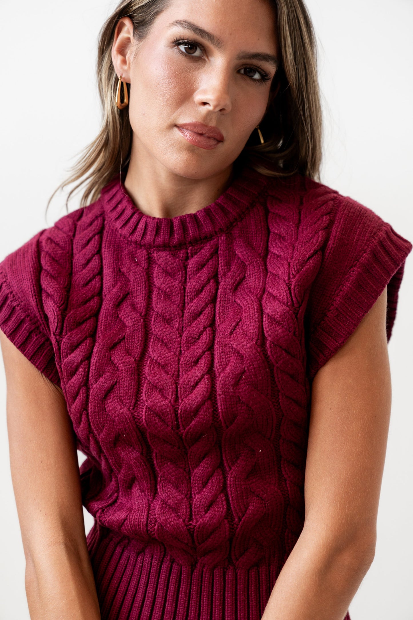 Lennie Cable Knit Top in Burgundy