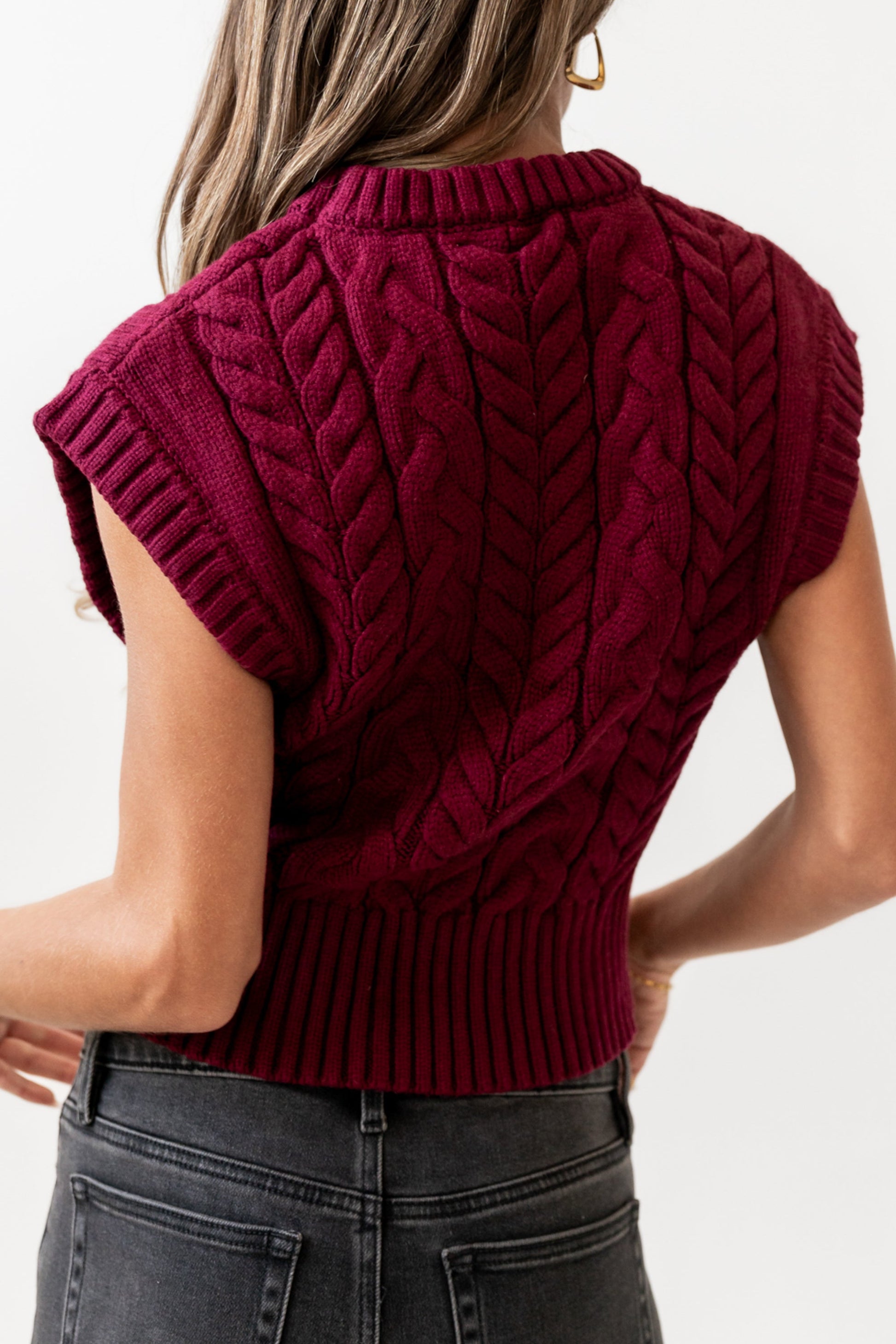Lennie Cable Knit Top in Burgundy