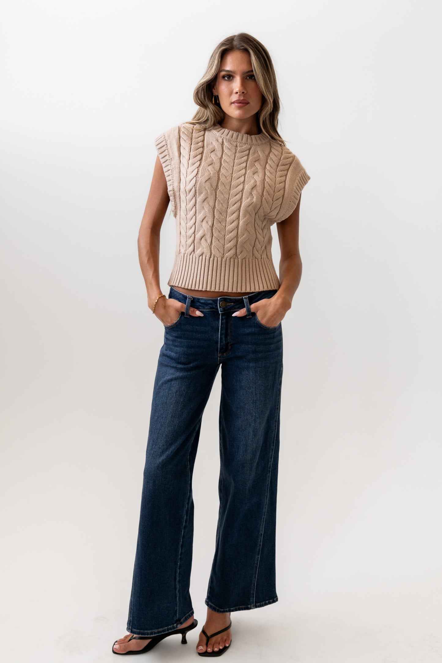 Lennie Cable Knit Top in Taupe - FINAL SALE