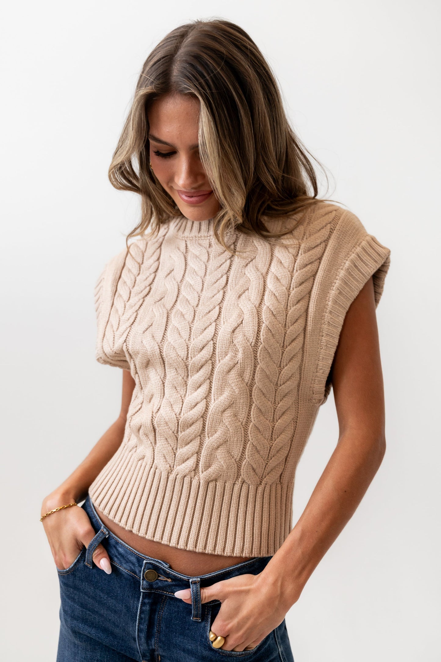 Lennie Cable Knit Top in Taupe - FINAL SALE