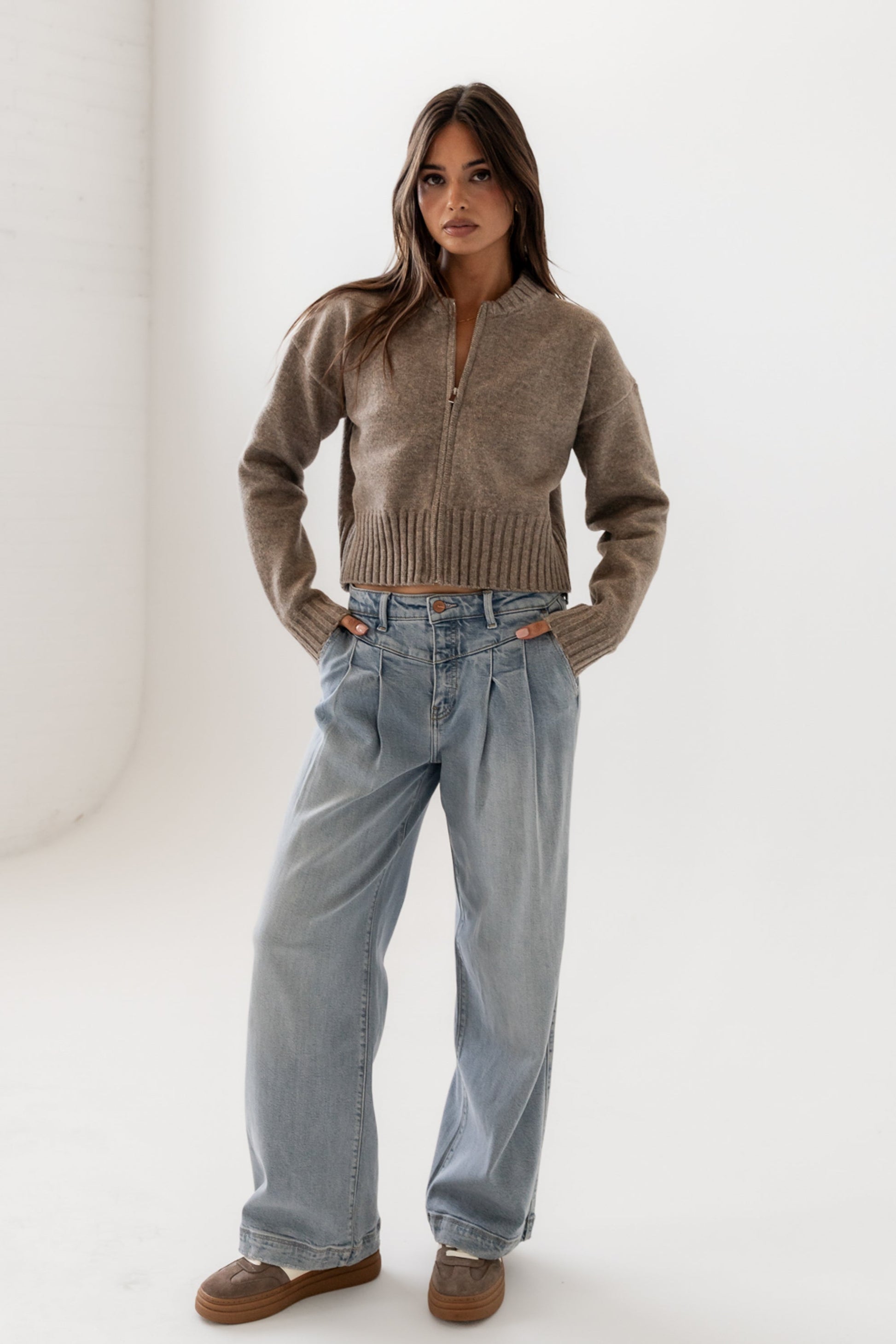 Kelly Knit Bomber Jacket in Taupe - FINAL SALE