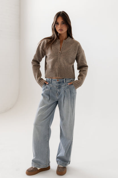 Kelly Knit Bomber Jacket in Taupe - FINAL SALE