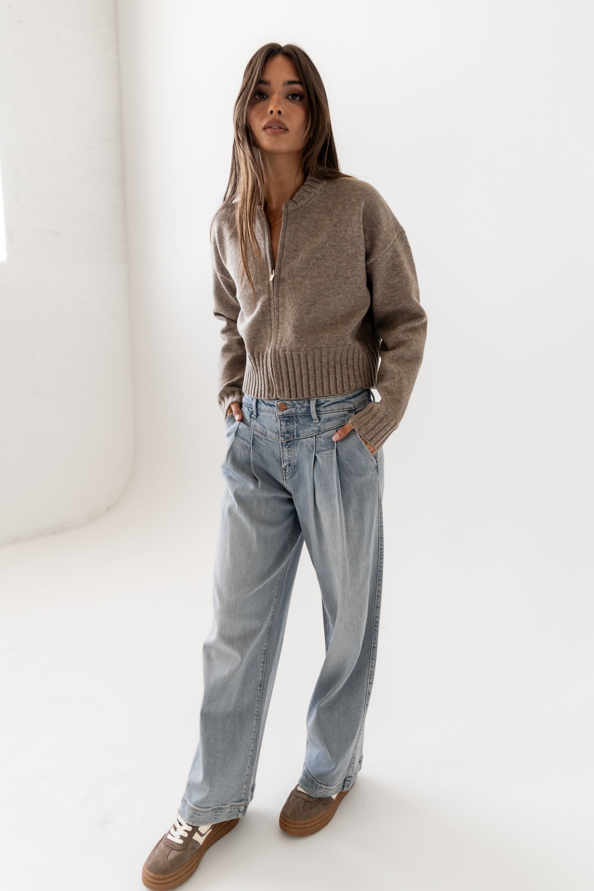 Kelly Knit Bomber Jacket in Taupe - FINAL SALE