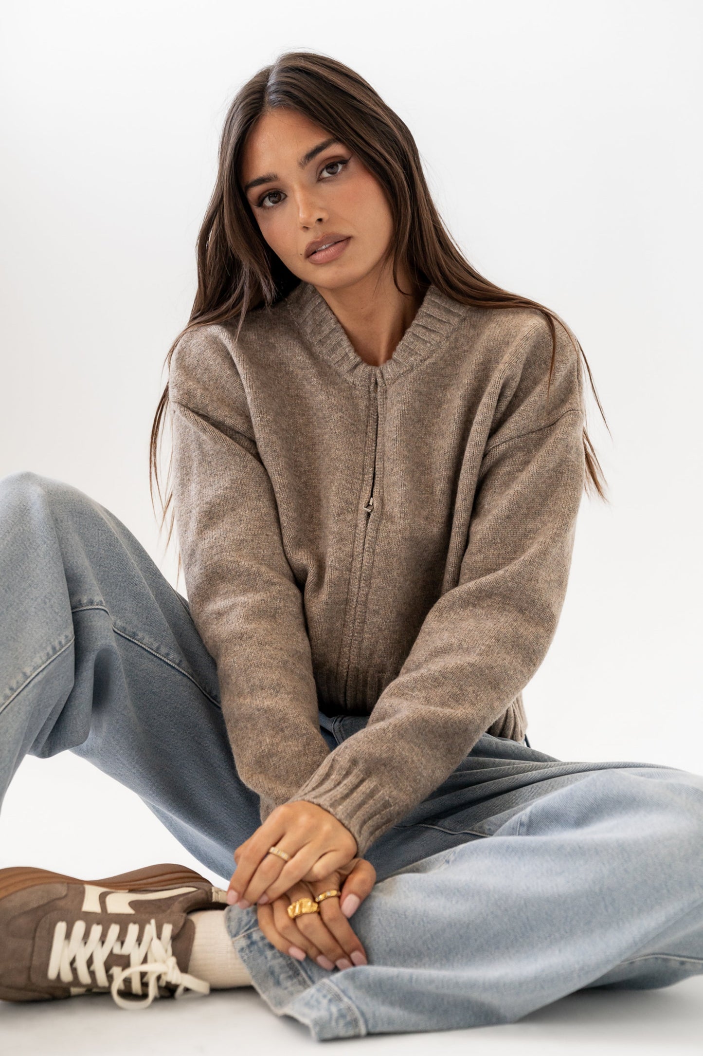 Kelly Knit Bomber Jacket in Taupe - FINAL SALE