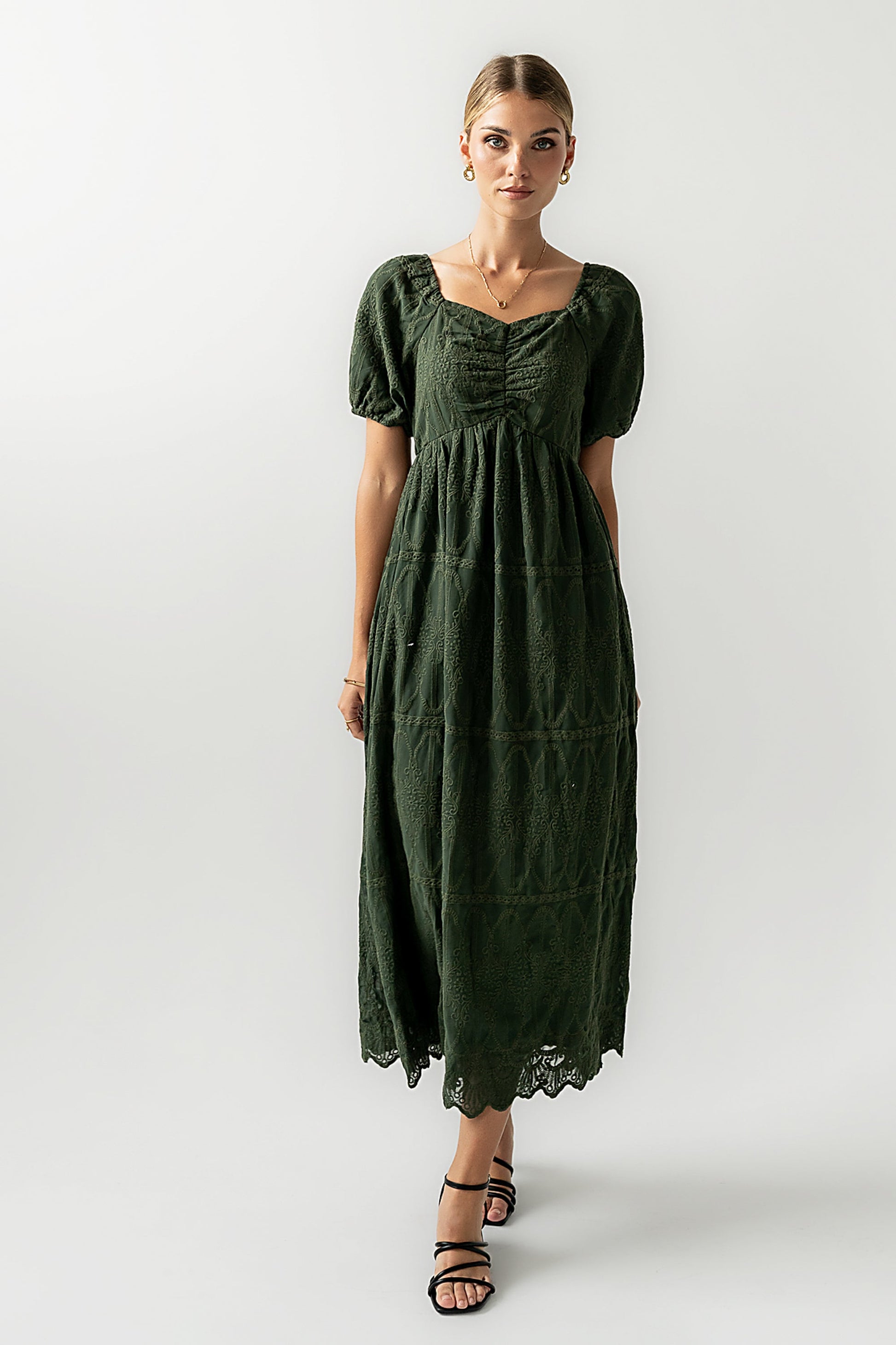 Luca Embroidered Maxi Dress in Hunter Green - FINAL SALE