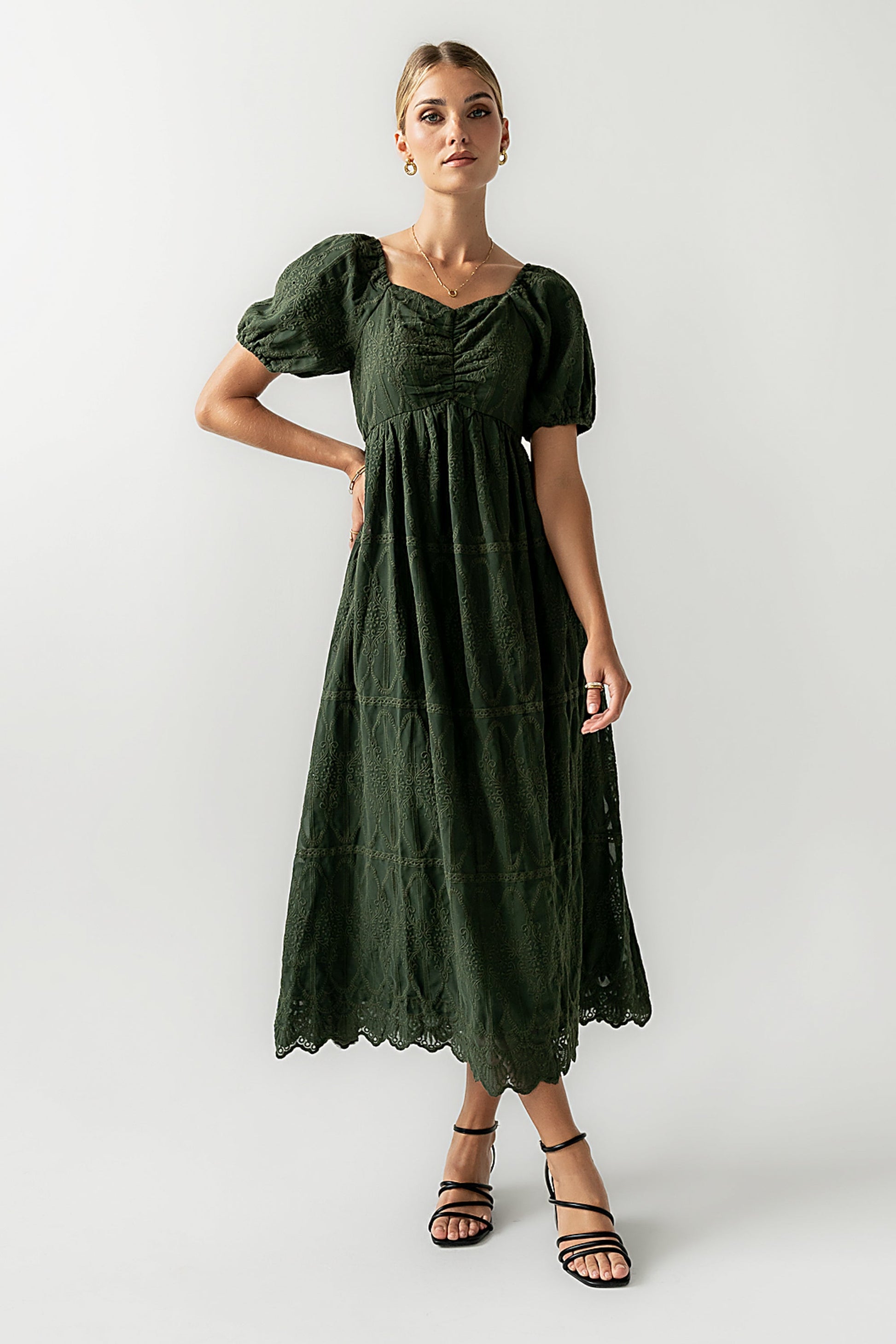 Luca Embroidered Maxi Dress in Hunter Green - FINAL SALE