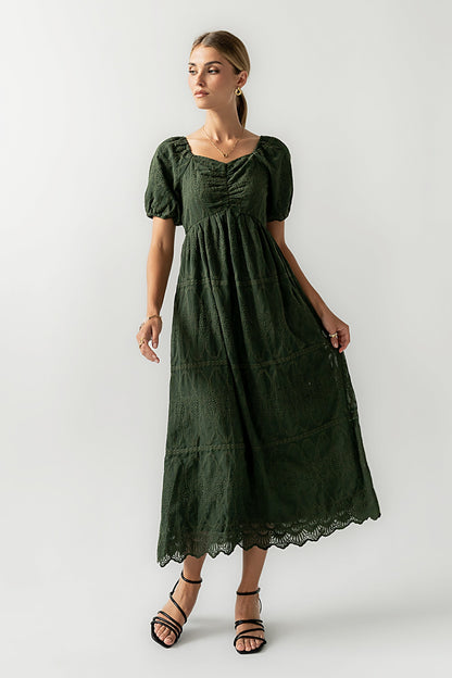 Luca Embroidered Maxi Dress in Hunter Green - FINAL SALE