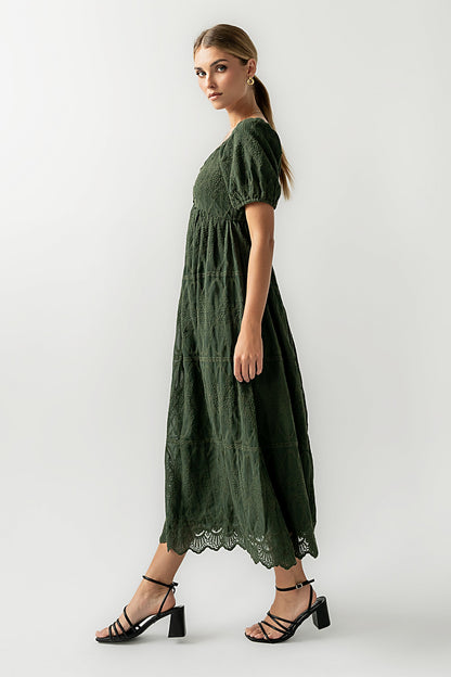 Luca Embroidered Maxi Dress in Hunter Green - FINAL SALE