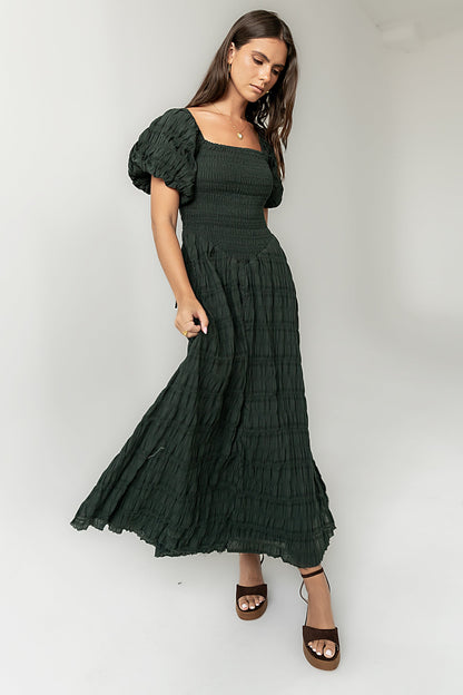 Beckie Smocked Maxi Dress in Green - FINAL SALE