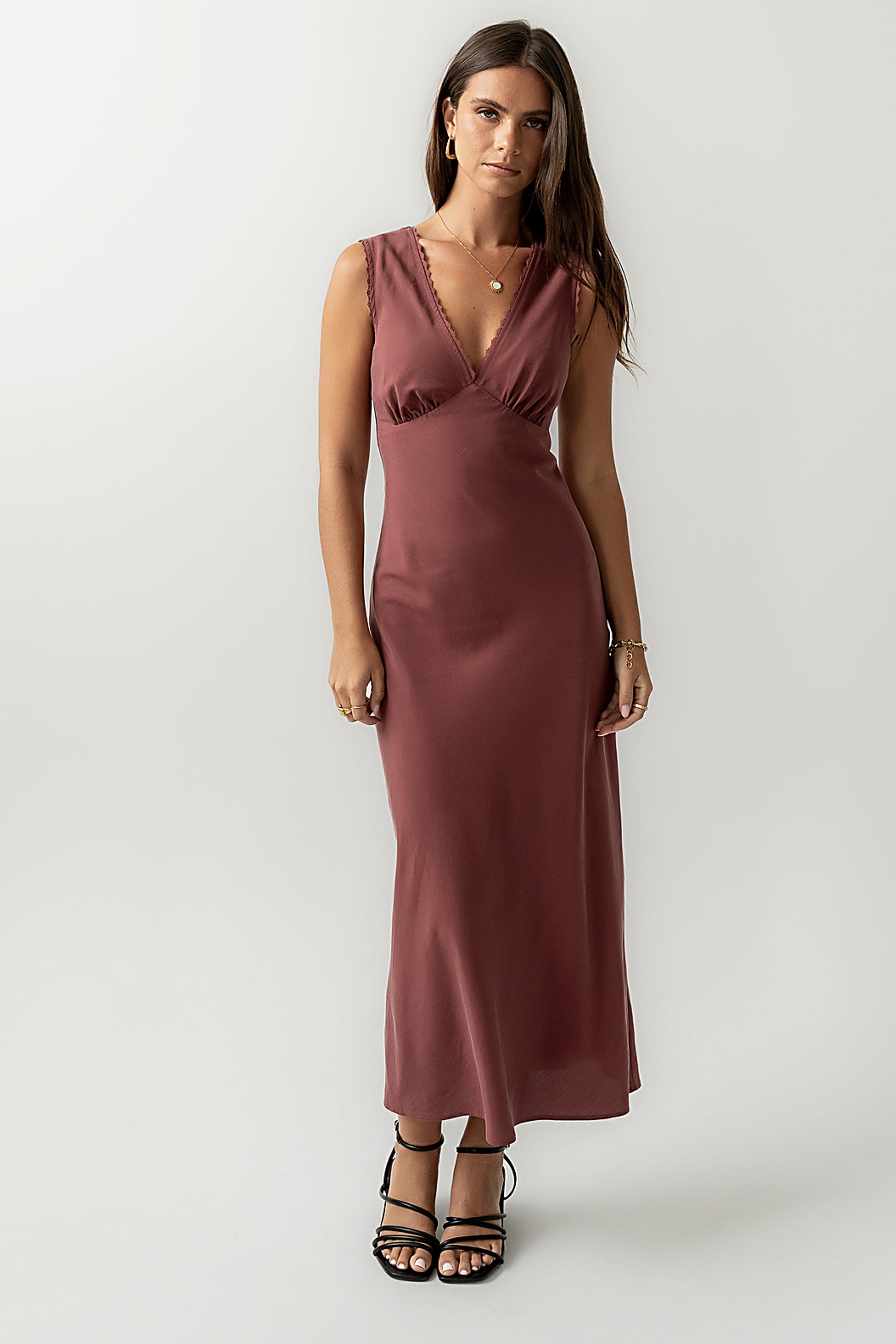 Hailey Lace Trim Maxi Dress in Marsala - FINAL SALE