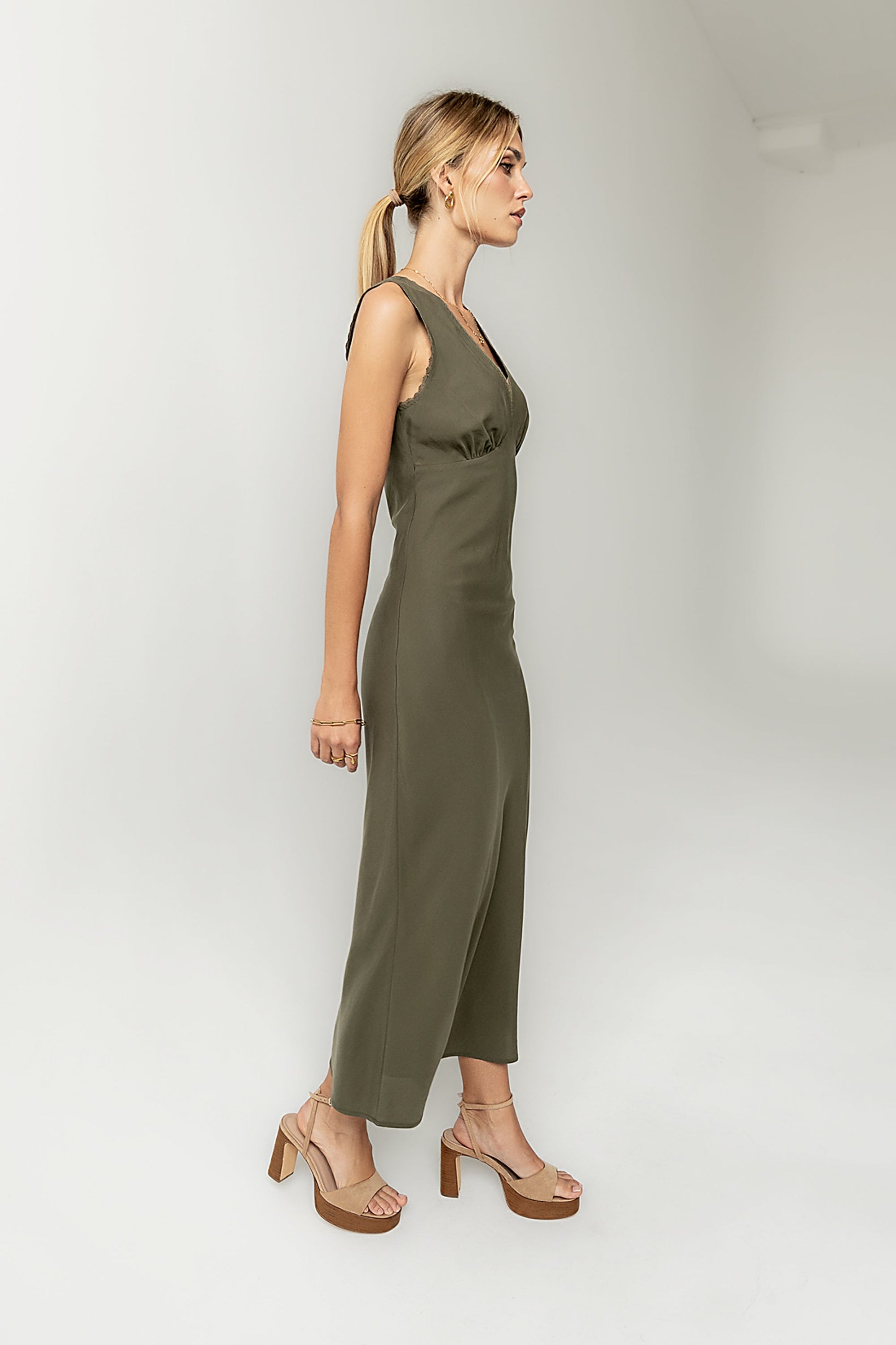 Hailey Lace Trim Maxi Dress in Olive - FINAL SALE