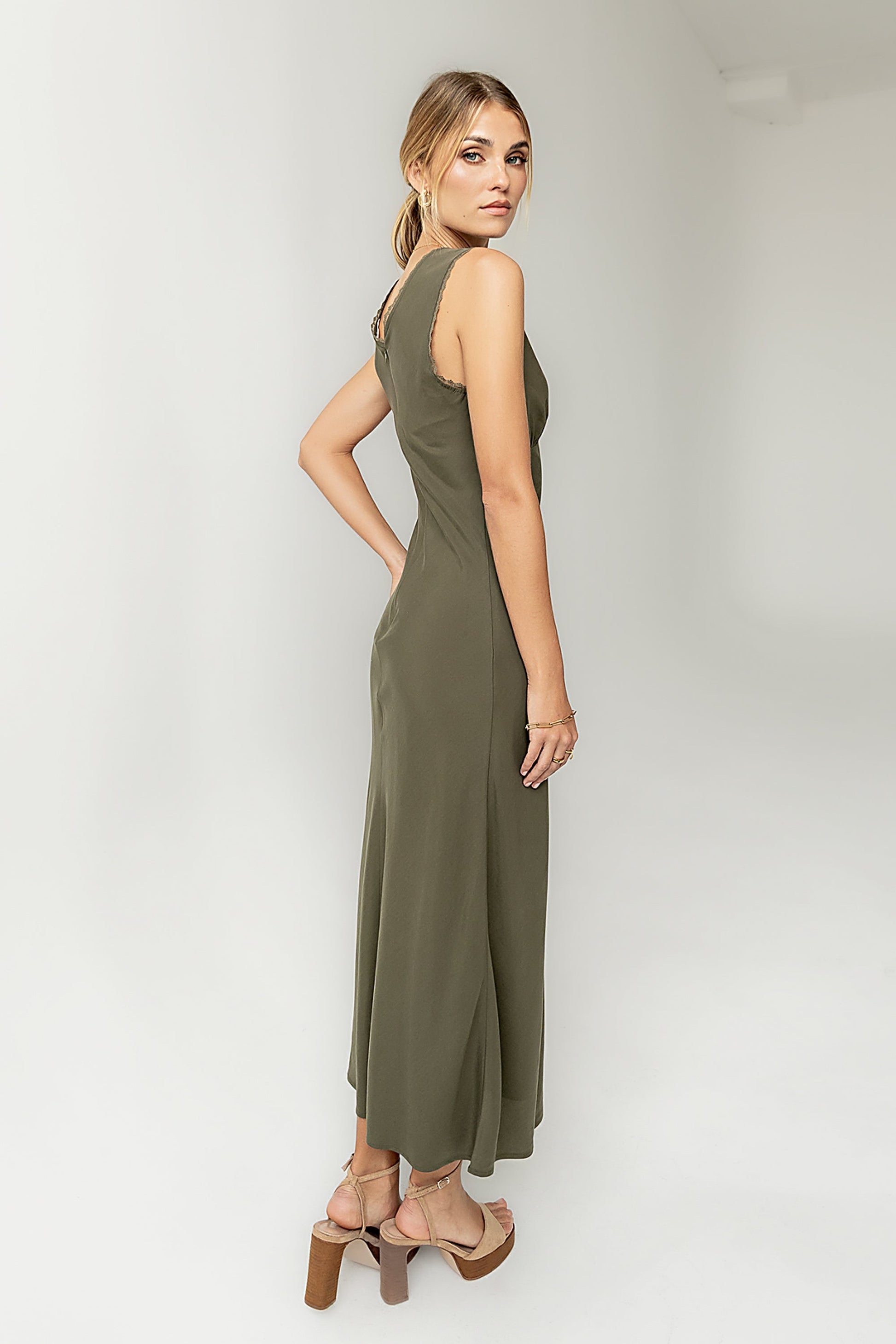 Hailey Lace Trim Maxi Dress in Olive - FINAL SALE