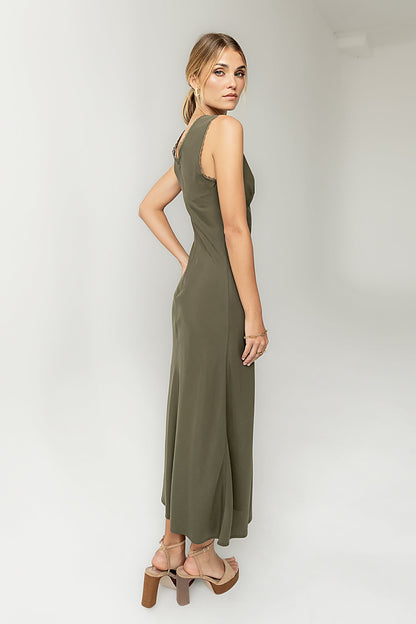 Hailey Lace Trim Maxi Dress in Olive - FINAL SALE