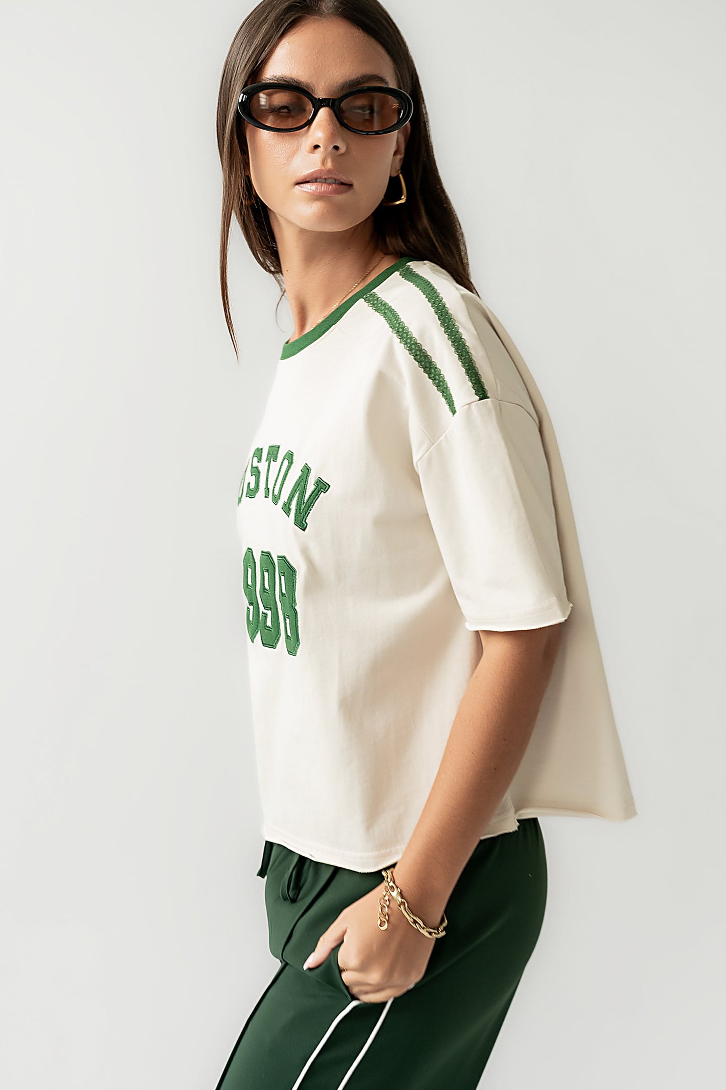 Boston Oversized Graphic Tee in Green - FINAL SALE