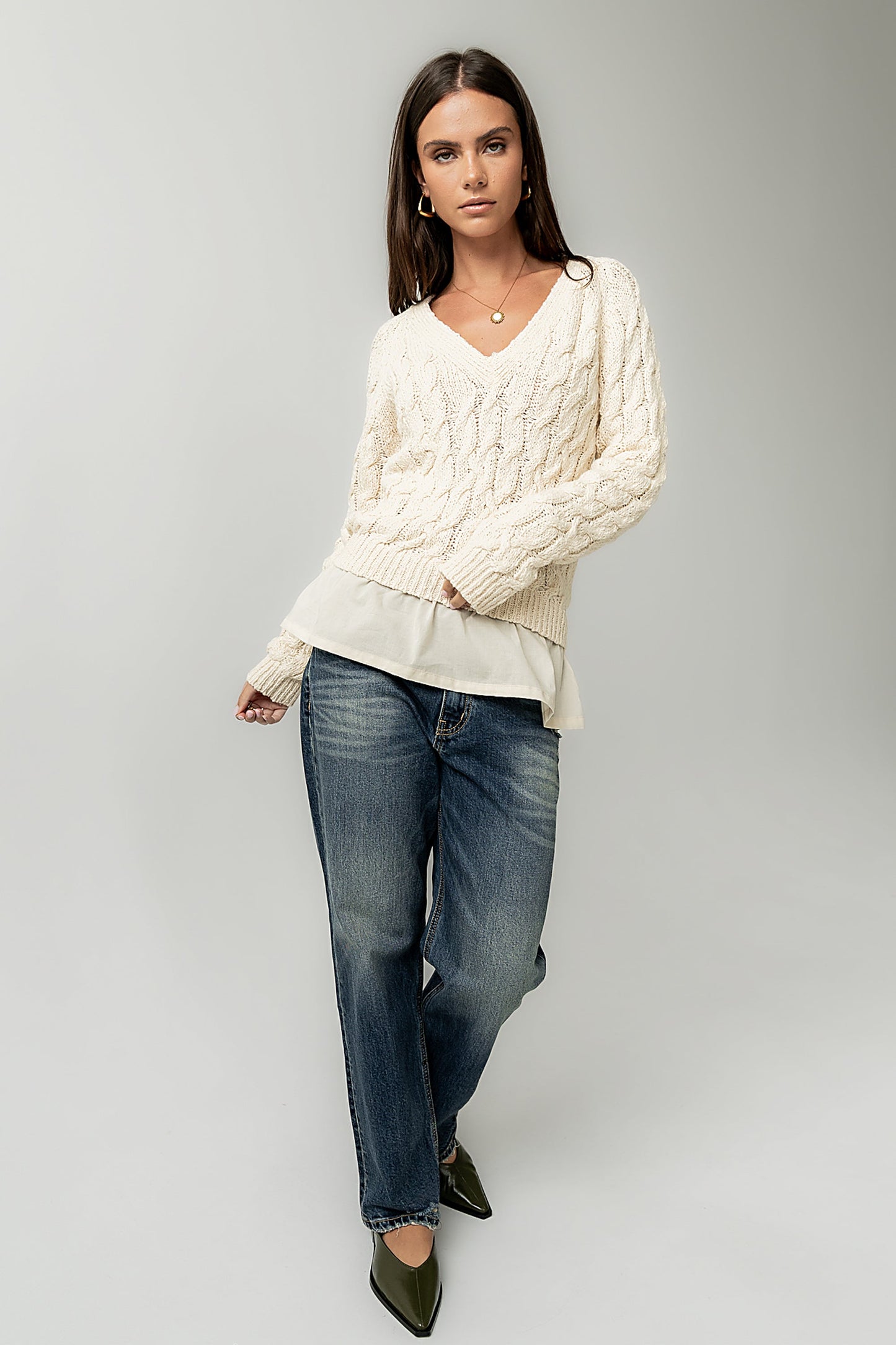 Zeke Cable Knit Sweater in Cream
