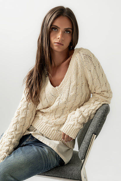 Zeke Cable Knit Sweater in Cream
