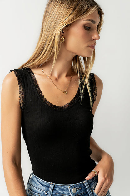 Mackie Lace Trim Tank in Black