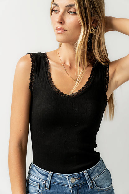 Mackie Lace Trim Tank in Black