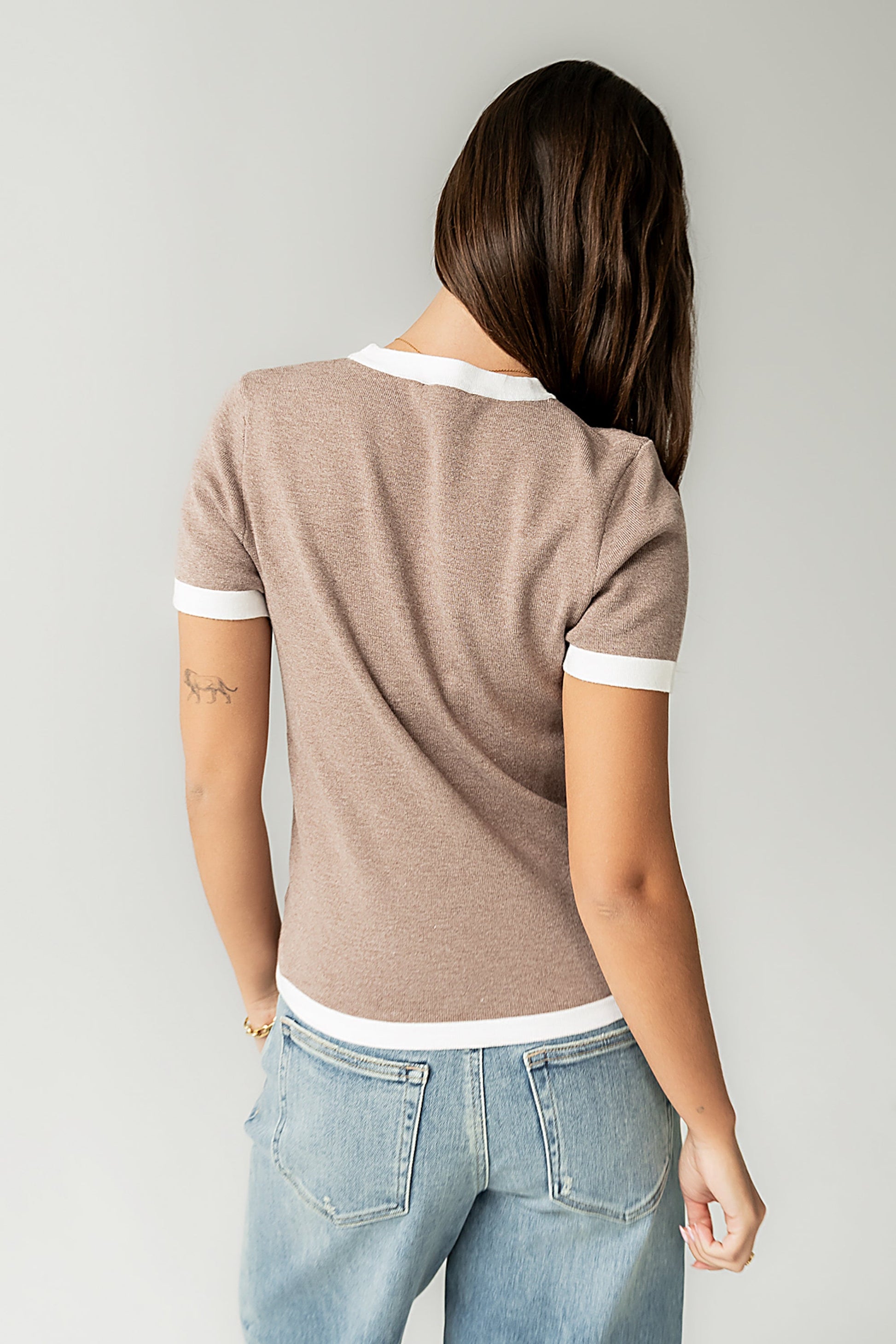 Maddie Ringer Sweater Top in Taupe