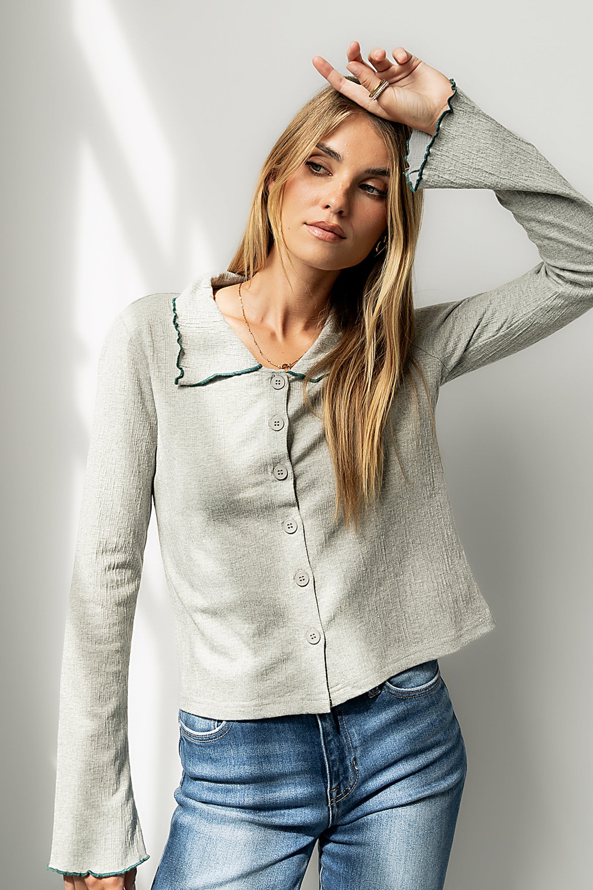Jazmine Contrast Top in Grey - FINAL SALE