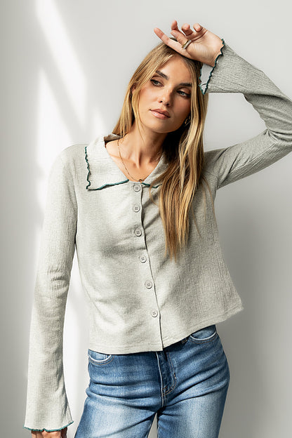 Jazmine Contrast Top in Grey - FINAL SALE