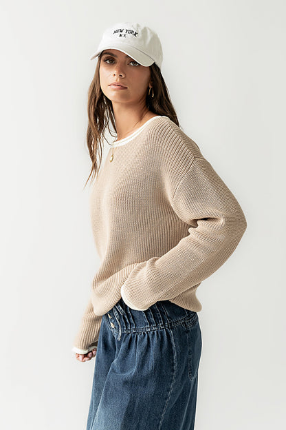 Mandy Contrast Sweater in Tan - FINAL SALE