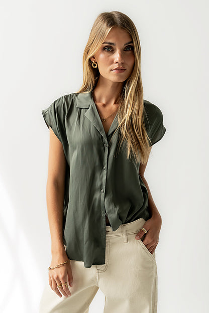 Poppy Collared Blouse in Green - FINAL SALE
