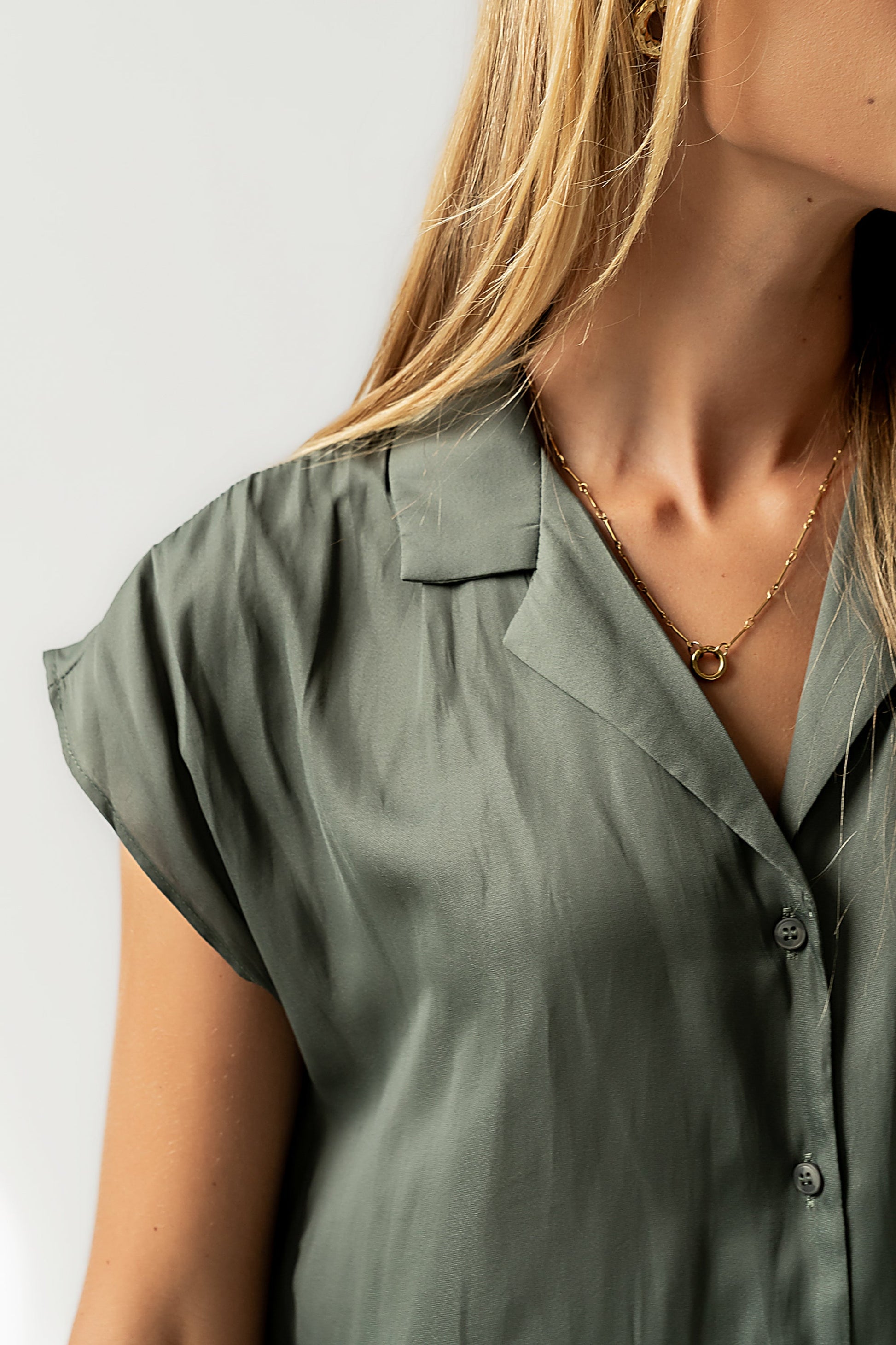 Poppy Collared Blouse in Green - FINAL SALE