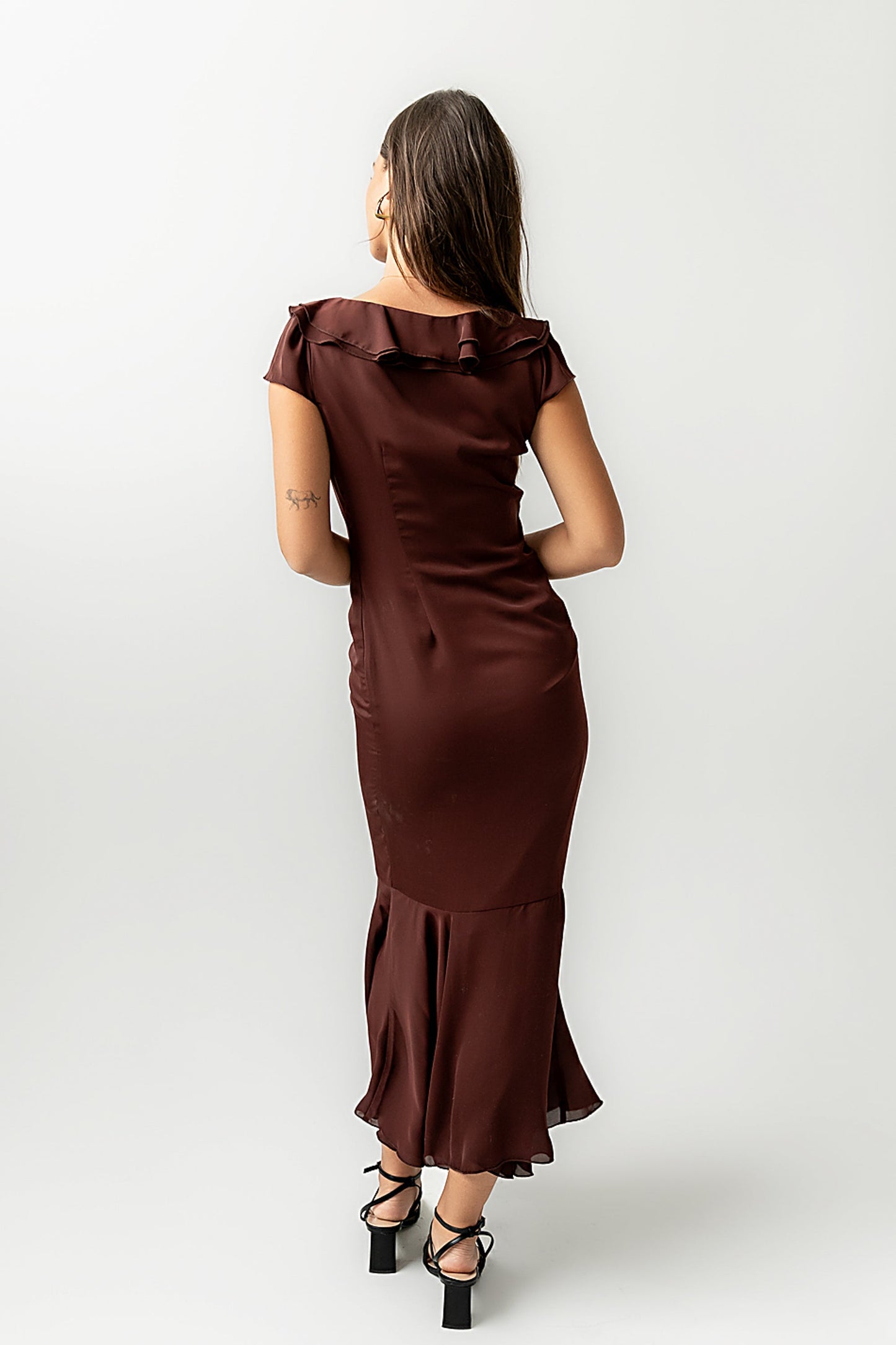 Reese Ruffle Maxi Dress in Red-Brown - FINAL SALE