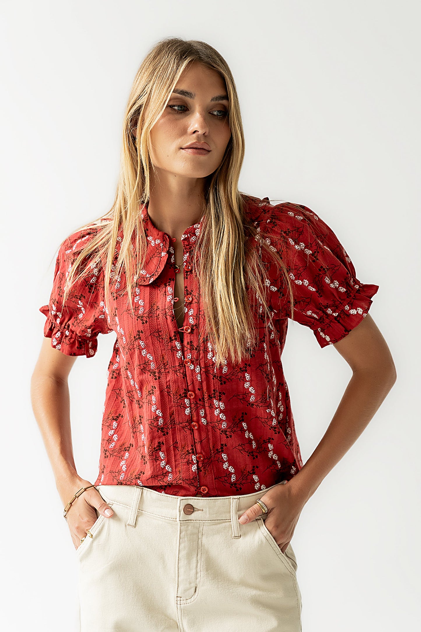 Nelly Floral Blouse in Red - FINAL SALE